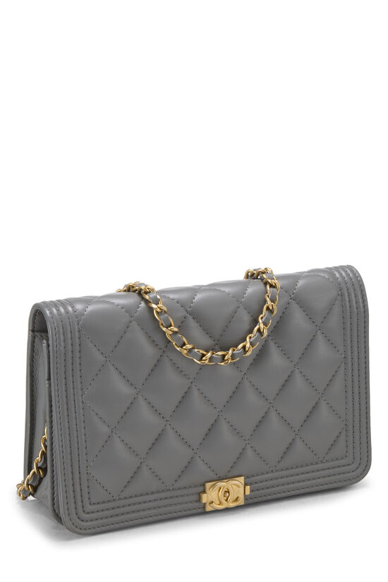 Grey Quilted Lambskin Boy Wallet on Chain (WOC), , large image number 1