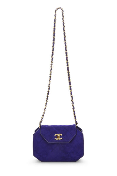 Purple Quilted Suede Octagon Bag, , large