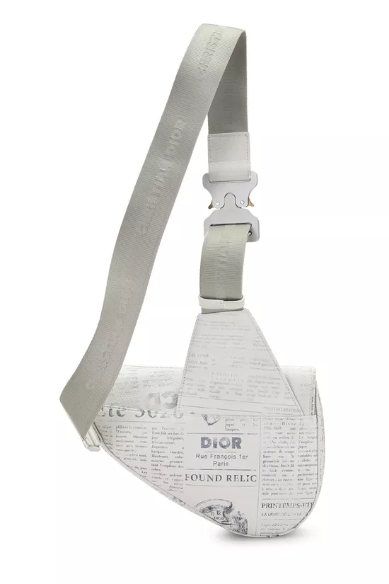 Daniel Arsham x Christian Dior White Calfskin Newspaper Saddle Bum Bag, , large image number 3