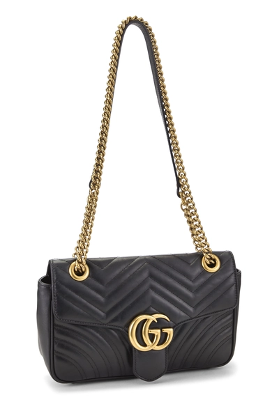 Black Leather GG Marmont Matelass&eacute; Shoulder Bag Small, , large