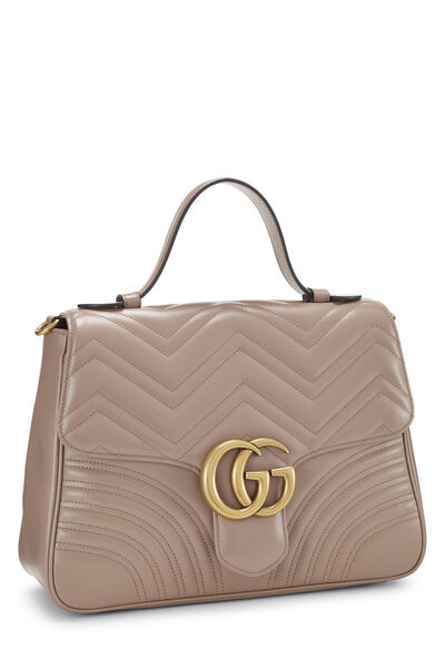 Beige Leather GG Marmont Top Handle Bag Medium, , large