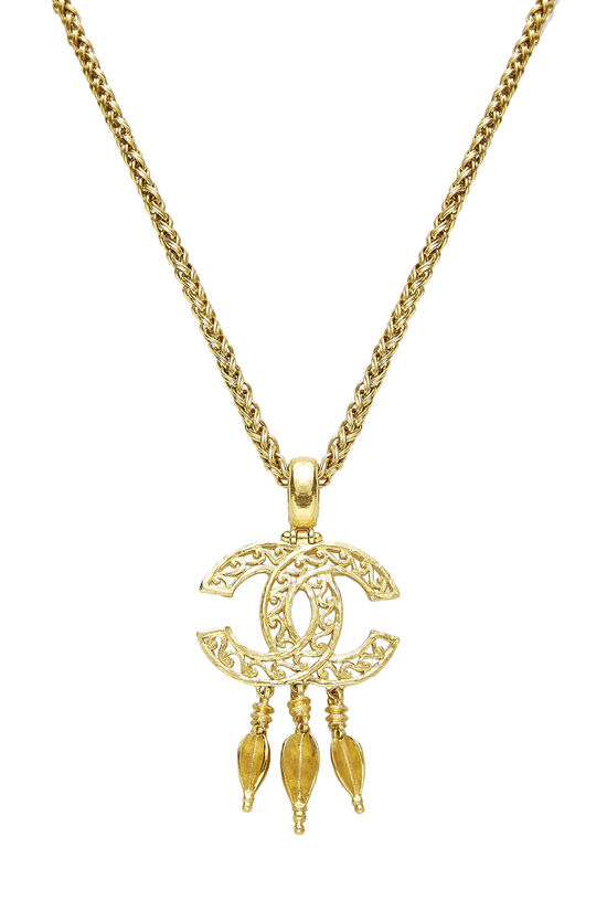 Gold Fretwork Dangle Necklace, , large image number 1
