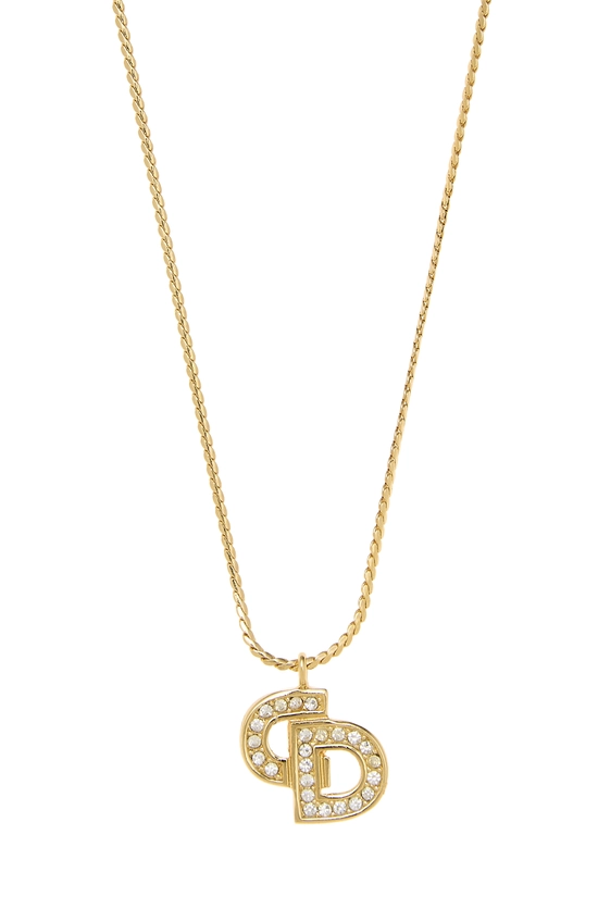 Gold & Crystal CD Logo Necklace, , large image number 1