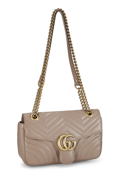 Beige Leather GG Marmont Shoulder Bag Small, , large