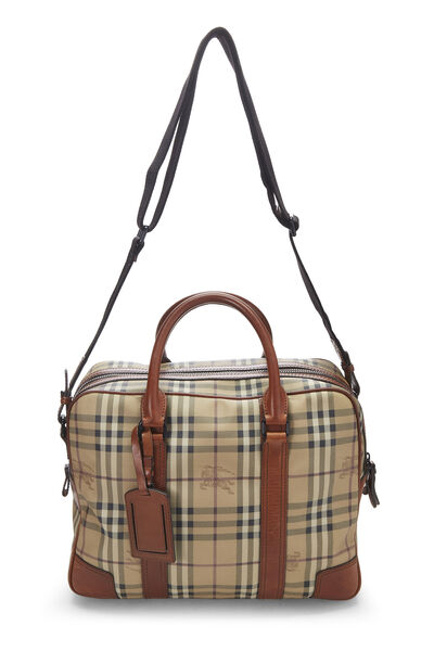 Brown Haymarket Check Coated Canvas Briefcase, , large