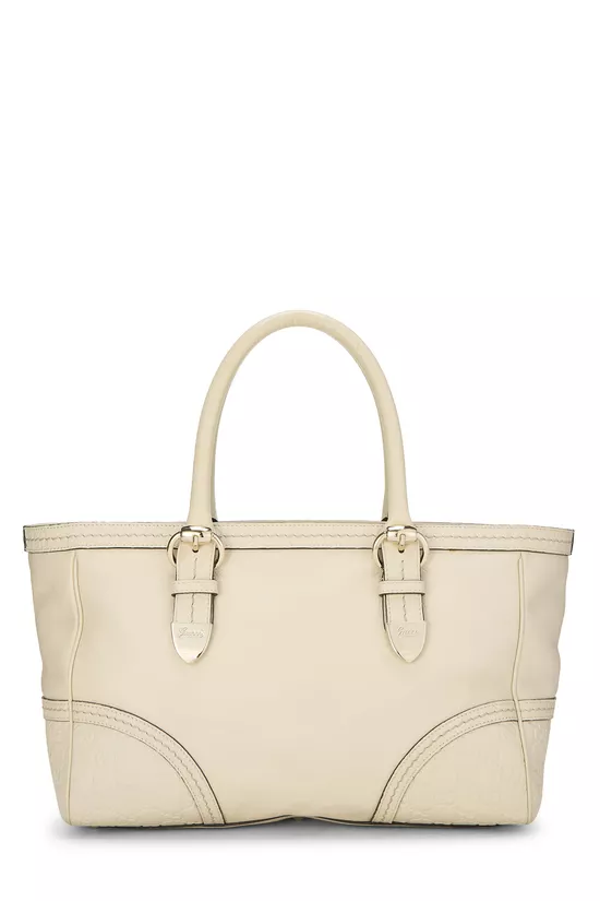 Cream Pebbled Leather Tote, , large image number 3