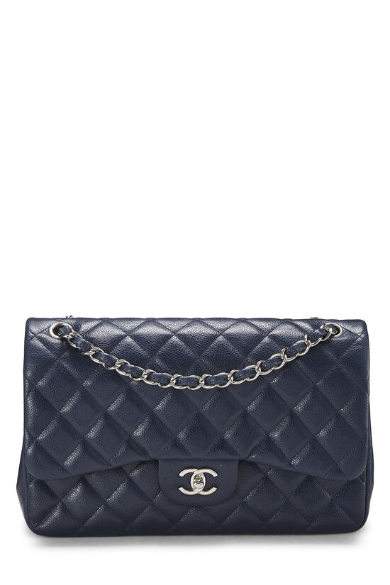Navy Quilted Caviar New Classic Double Flap Jumbo, , large image number 0