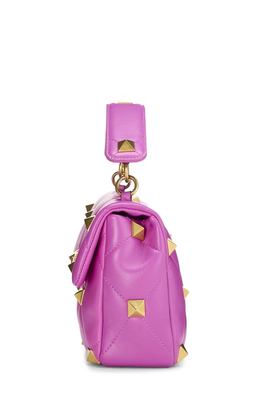 Pink Leather Roman Stud Flap Bag Large, , large image number 2