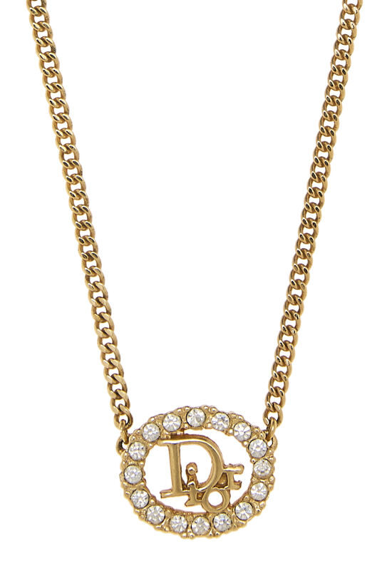 Gold Crystal Oval Logo Necklace, , large image number 1