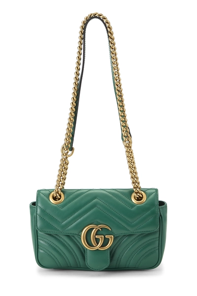 Green Leather GG Marmont Shoulder Bag Mini