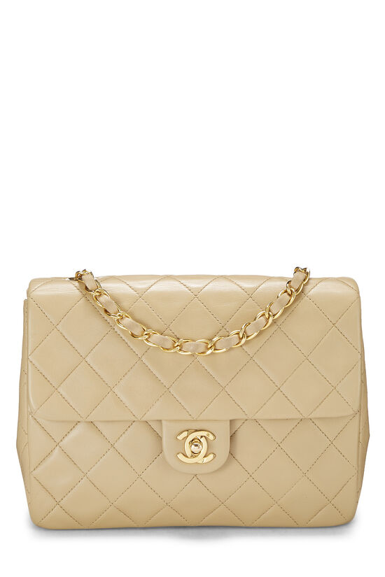 Beige Quilted Lambskin Half Flap Small