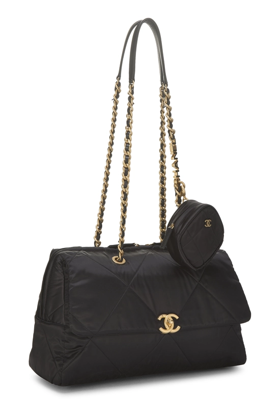 Black Satin Bowling Flap Bag, , large image number 1