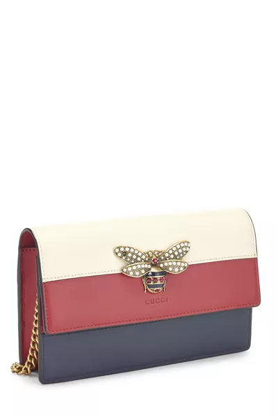 Multicolor Leather Web Queen Margaret Wallet on Chain (WOC) Mini, , large