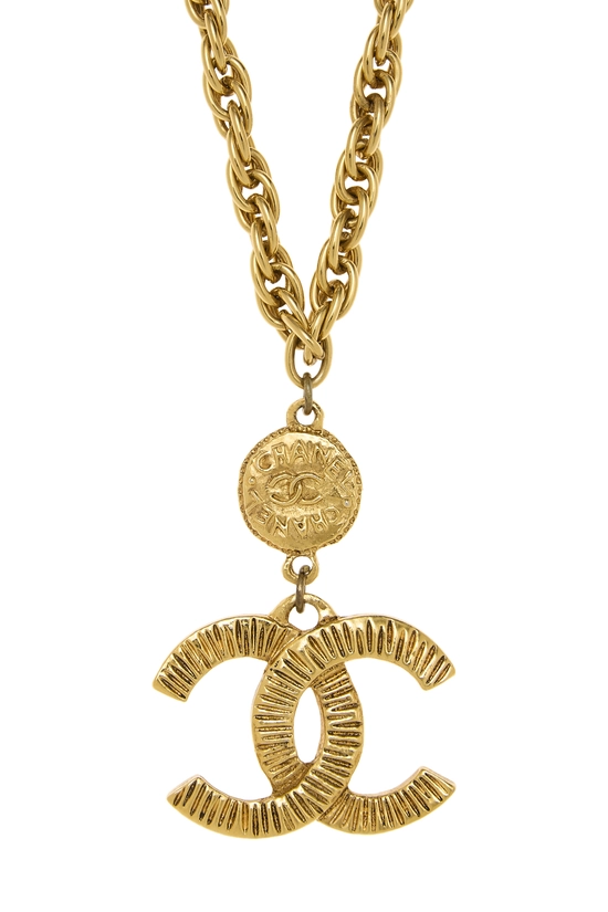Gold Ridged 'CC' Necklace, , large image number 1