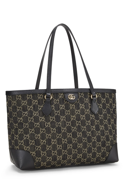 Black GG Denim Ophidia Tote Medium, , large