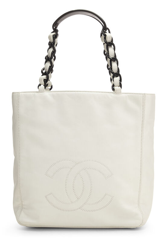 Chanel White Leather & Black Acetate Chain 'CC' Tote Q6B05D1IWH001