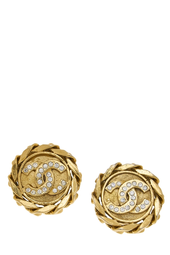 Gold Crystal 'CC' Chain Border Earrings, , large image number 0