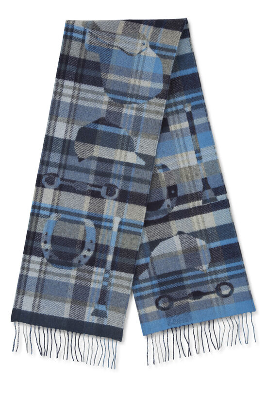 Blue Plaid Cashmere Scarf, , large image number 1