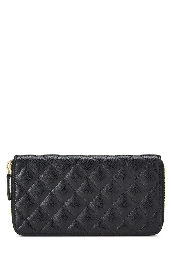 Black Quilted Caviar Zip Around Wallet, , large image number 2