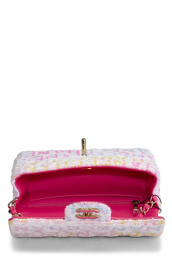 Multicolor Pink Quilted Tweed Rectangular Flap Mini, , large image number 5