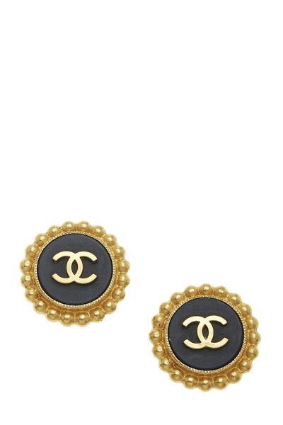 Gold & Black 'CC' Round Earrings