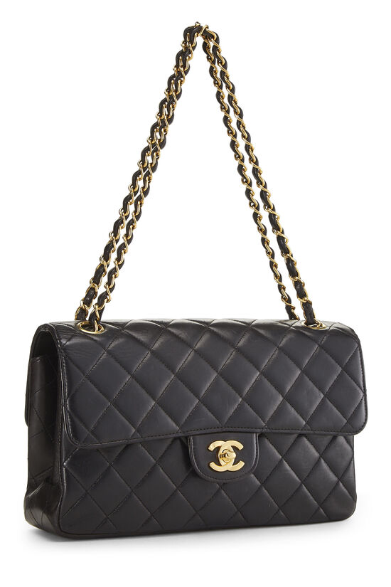 Chanel Medium Classic Double Flap Bag Black and White Lambskin Light Gold  Hardware