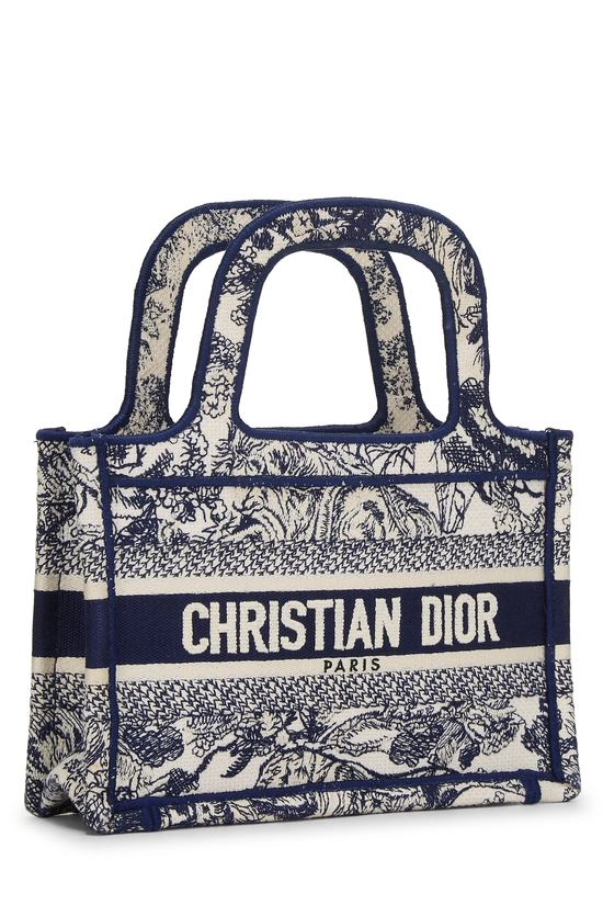 Navy Canvas Embroidered Toile De Jouy Book Tote Mini, , large image number 1