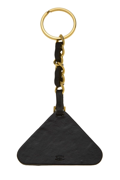 Gold & Black Leather Triangle Bag Charm, , large