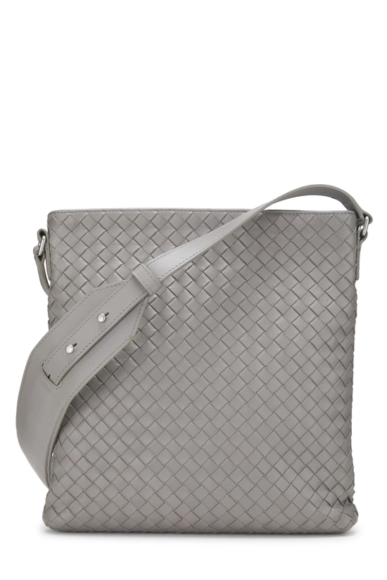 Grey Intrecciato Flat Messenger Bag, , large image number 3