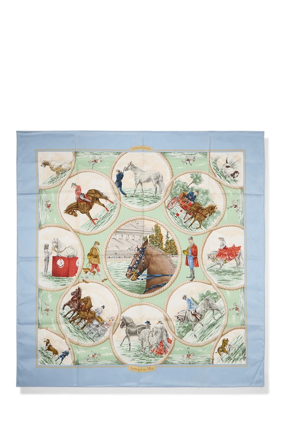 Blue & Multicolor 'Auteuil en Mai' Silk Scarf 90, , large image number 0