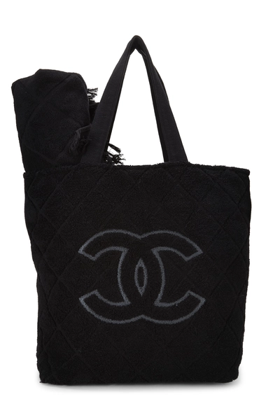 Chanel Black Terry Cloth 'CC' Beach Set