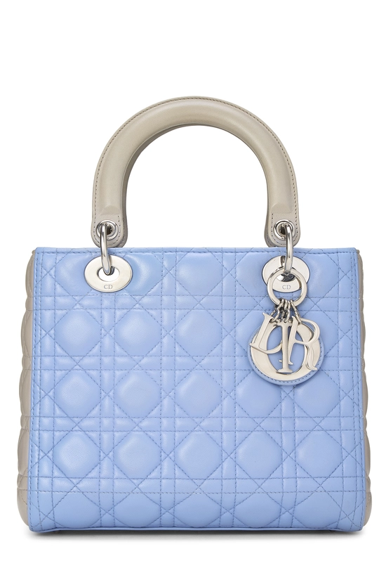 Blue & Grey Cannage Quilted Lambskin Lady Dior Medium, , large image number 0