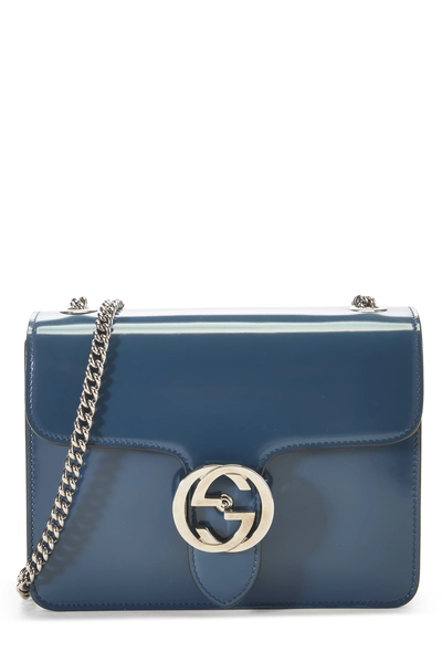 Blue Leather Interlocking Crossbody Small