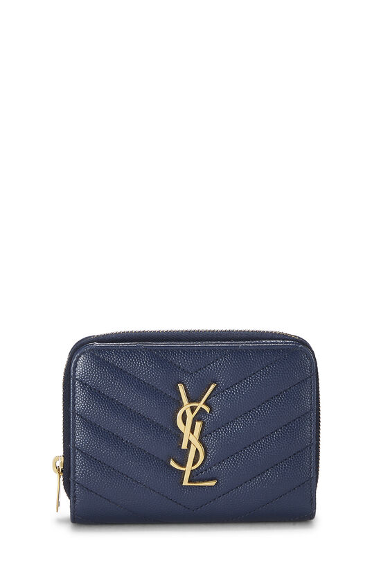 Navy Grained Leather Compact Zip Wallet, , large image number 1