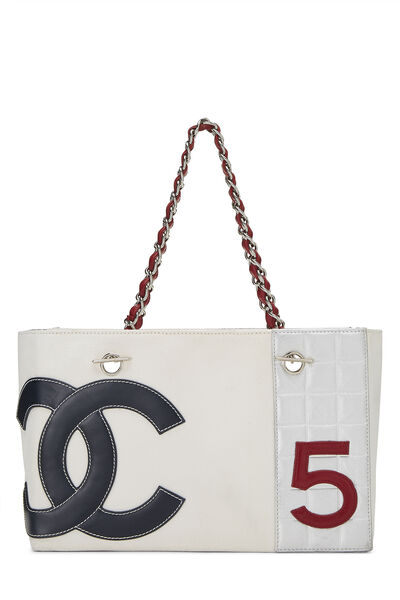 White & Metallic Canvas No 5 Shopping Tote