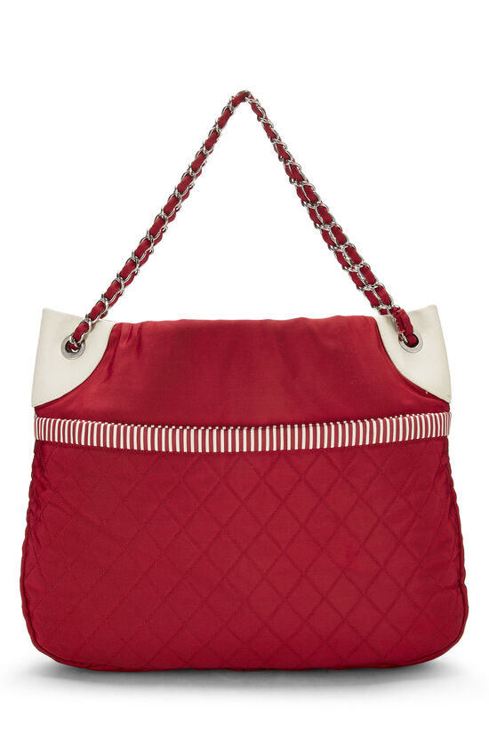 Red & White Striped Fabric Tote Large