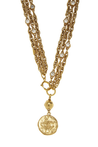 Gold & Crystal Layered Chain Necklace Large, , large