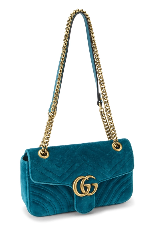 Blue Embroidered Velvet GG Marmont Shoulder Bag Small, , large image number 1