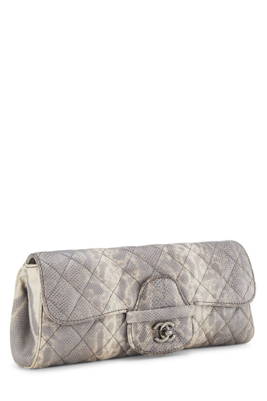 Grey Embossed Snakeskin Quilted Clutch, , large image number 1