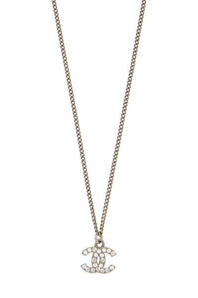 Silver Crystal 'CC' Necklace Small, , large