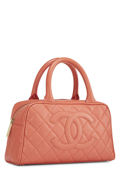 Coral Quilted Caviar Bowler Mini, , large