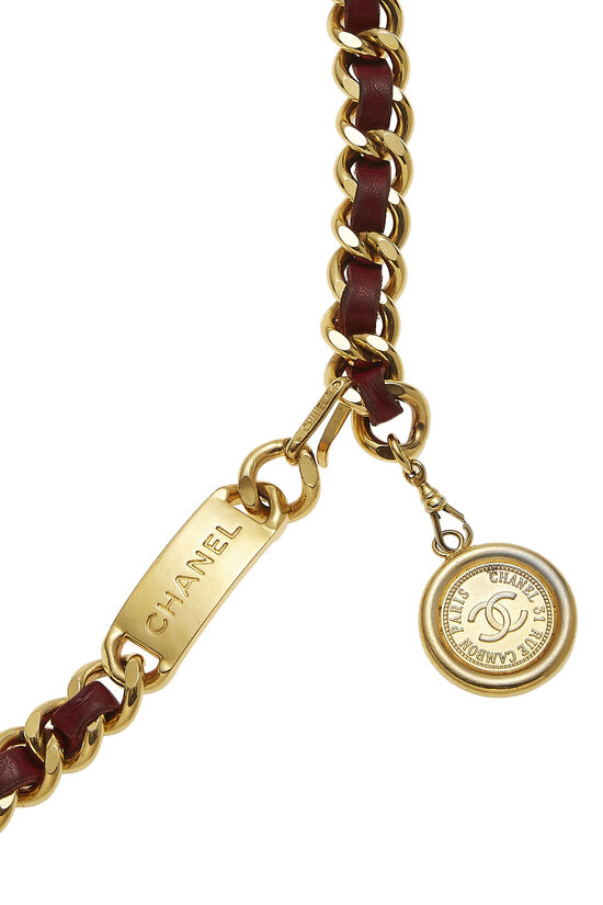 Gold & Red Leather 'CC' Medallion Chain Belt