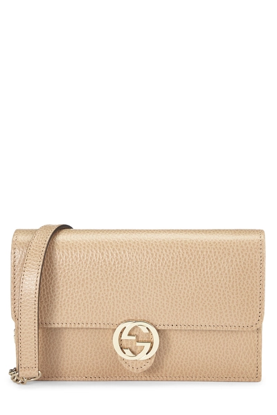 Beige Leather Interlocking Crossbody Small
