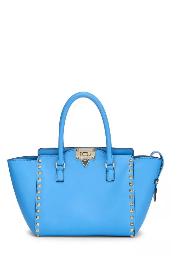 Blue Leather Rockstud Tote Bag, , large image number 0