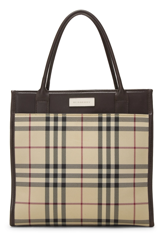 Brown Nylon House Check Shopping Handbag Small, , large image number 0