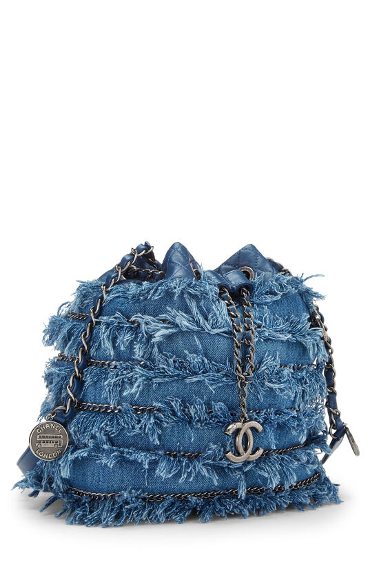 Blue Denim Fringe Bucket Bag, , large image number 2