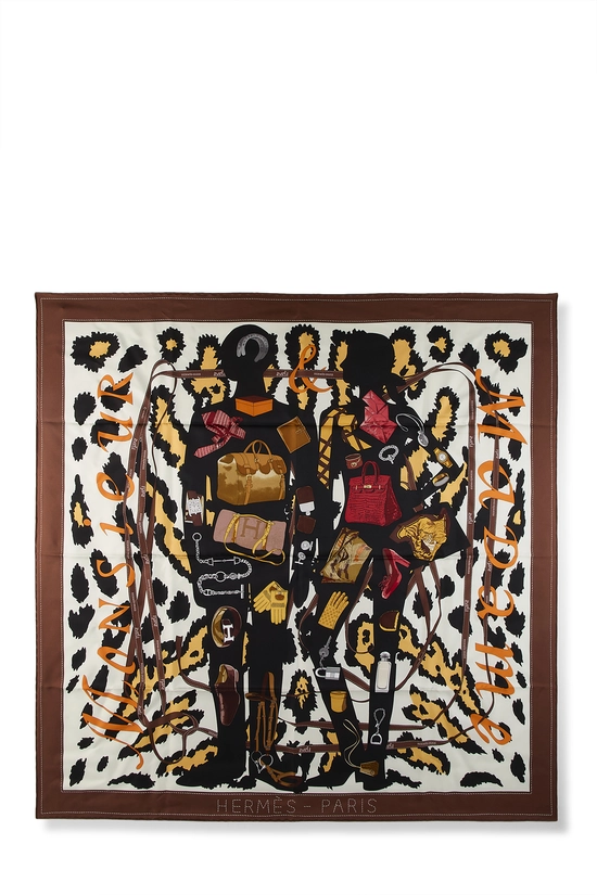 HERMES シルクスカーフ 90cm Monsieur Madame Pre-Owned Brown & Multicolor 'Monsieur et Madame' Silk Scarf 90