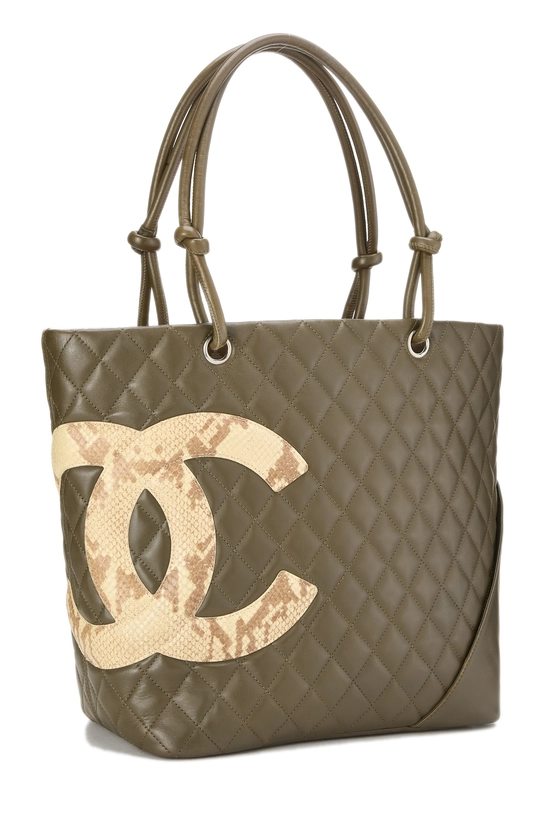 Olive Quilted Calfskin & Python Cambon Tote Large, , large image number 1