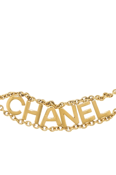 Gold Hammered Logo Chain Belt, , large