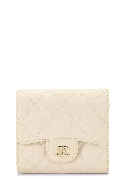 Cream Caviar Classic Flap Compact Wallet
